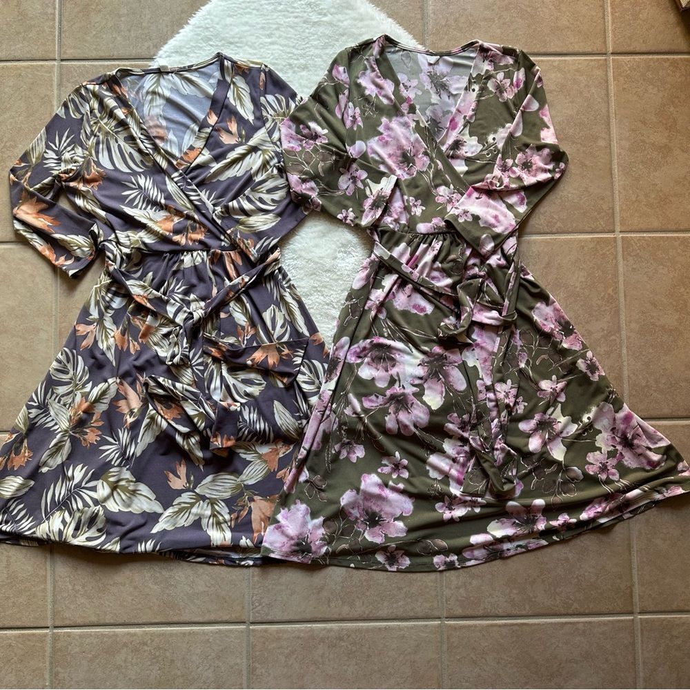 Pink Blush Floral Maternity Tie Wrap Dresses Bundle of 2 Size S
